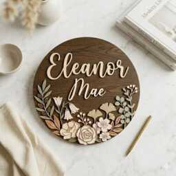 Personalized Wooden Nursery Name Sign, Custom Baby Girl Plaque, 3D Boho Floral Decor, Neutral Room Wall Gift - thumbnail 4