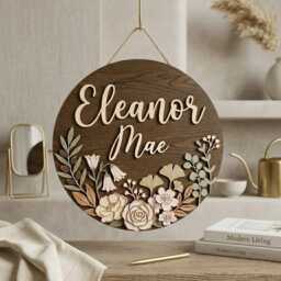 Personalized Wooden Nursery Name Sign, Custom Baby Girl Plaque, 3D Boho Floral Decor, Neutral Room Wall Gift - thumbnail 3