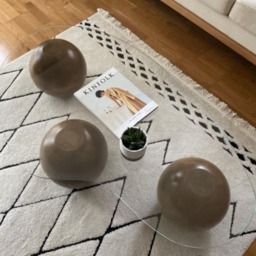 Wooden Ball Coffee Table Glass Top, Modern Living Room Decor - thumbnail 2