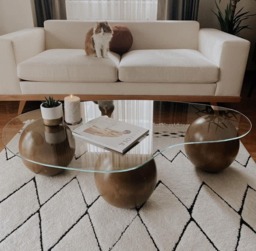 Wooden Ball Coffee Table Glass Top, Modern Living Room Decor
