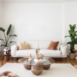 Wooden Ball Coffee Table Glass Top, Modern Living Room Decor - thumbnail 3