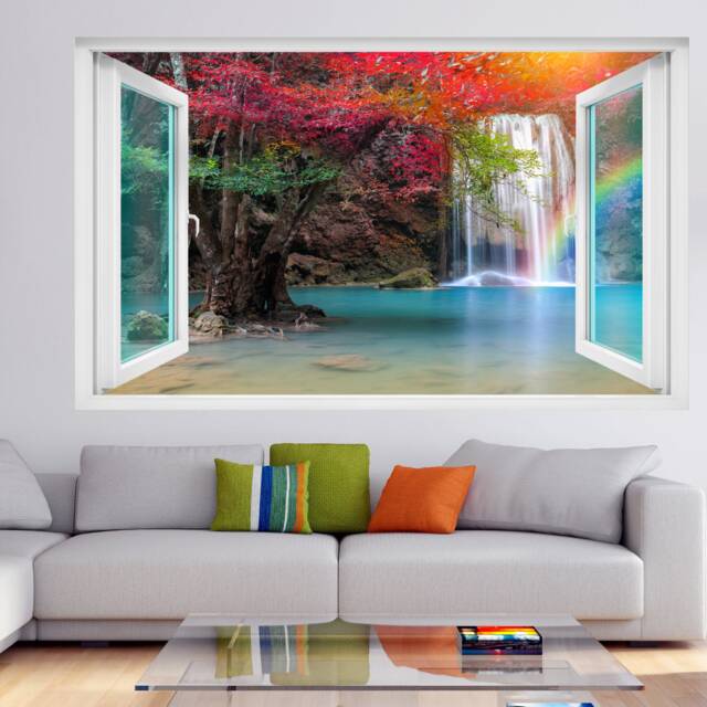 Waterfall Rainbow Forest Nature Wall Decal Sticker Mural Poster Print Art Home Office Decor Gk19 - image 1