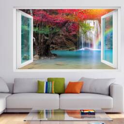 Waterfall Rainbow Forest Nature Wall Decal Sticker Mural Poster Print Art Home Office Decor Gk19 - thumbnail 1