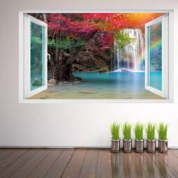 Waterfall Rainbow Forest Nature Wall Decal Sticker Mural Poster Print Art Home Office Decor Gk19 - thumbnail 2