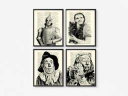 125+ Year Old Antique Dictionary Pages With Wizard Of Oz Portraits, 4 Set, Dorothy & Toto, The Tin Man, Cowardly Lion, Scarecrow, Halloween - thumbnail 1