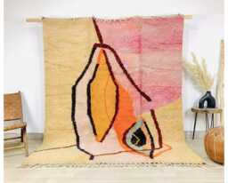 Abstract Organic Shape Moroccan Rug, Pink Orange Retro Art Berber Wool Carpet, Mid Century Modern, Custom Large Area Shag - thumbnail 1