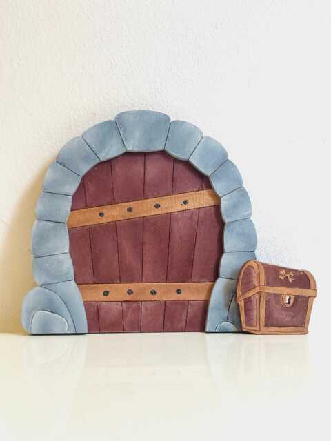 Hand Painted Wooden Fairy Door With Treasure Chest Child Room Decor - image 1