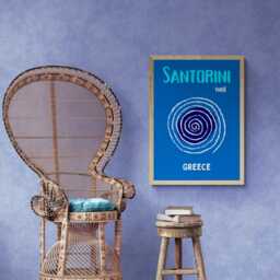 Santorini Greece Travel Poster, Blue Spiral Wall Art, Modern Mediterranean Print, Summer Coastal Decor, Gift For Travelers - thumbnail 3