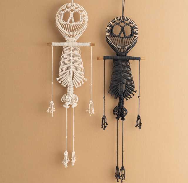 Skeleton Wall Hanging, Halloween Party Decor, Dark Academia Gift, Witchy Goth, Spooky Halloween, Macrame Handmade, W94 - image 1