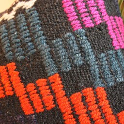 40cm - 16Inch Boho Kilim Cushion Cover Handwoven - Full Weave Brocade Vibrant Moody Maroon Orange - thumbnail 3
