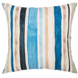 Watercolour Ocean Stripe Cushion Cover. Traditional Nautical Horizontal Stripes in Marine Blue & Grey Hues. 17x17 - thumbnail 3