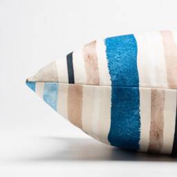 Watercolour Ocean Stripe Cushion Cover. Traditional Nautical Horizontal Stripes in Marine Blue & Grey Hues. 17x17 - thumbnail 2