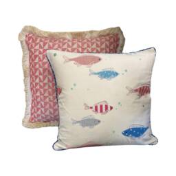 Decorative Red & Blue Fish Pillow - Beach Decor Lake Cabin - thumbnail 1