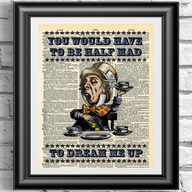 Mad Hatter Art Print Alice in Wonderland Dictionary Page - image 1