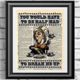Mad Hatter Art Print Alice in Wonderland Dictionary Page - thumbnail 1