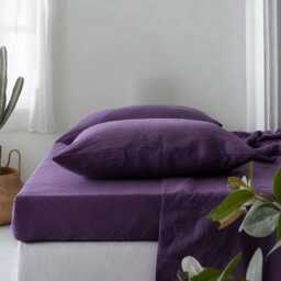 Violet Linen Sheet Set 1 Flat & Fitted 2 Pillowcases Stonewashed 100% Flax Linen Set - thumbnail 4