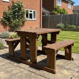 One-Piece Wooden Picnic Bench - Abies Integrated Garden Table & Seating Heavy Duty 1-10 Seater Outdoor Dining Set Treated Timber - thumbnail 3