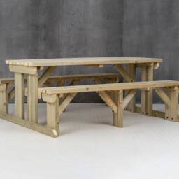 One-Piece Wooden Picnic Bench - Abies Integrated Garden Table & Seating Heavy Duty 1-10 Seater Outdoor Dining Set Treated Timber - thumbnail 4