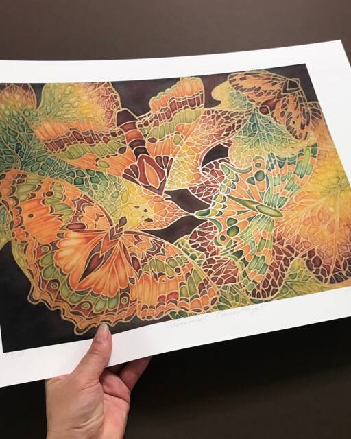 Butterfly Art Print in Warm Caramel & Moss Green - Camouflage Butterflies On Leaves Unmounted Living Dining Bed Room - image 1