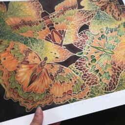 Butterfly Art Print in Warm Caramel & Moss Green - Camouflage Butterflies On Leaves Unmounted Living Dining Bed Room - thumbnail 2