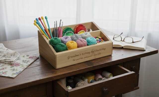 Personalized Multi-Compartment Knitting & Crochet Bamboo Organizer Engraved - image 1