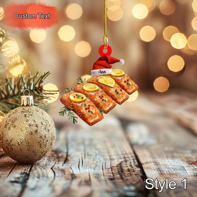 Custom Lemon Butter Baked Salmon Christmas Ornament, 2D Flat Acrylic Holiday Decoration, Personalized Food Ornament For Tree Hanging Gift - image 1