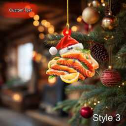 Custom Lemon Butter Baked Salmon Christmas Ornament, 2D Flat Acrylic Holiday Decoration, Personalized Food Ornament For Tree Hanging Gift - thumbnail 3