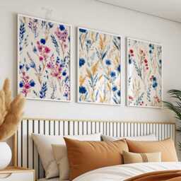 Colourful Wildflower Set Of 3 Posters, Boho Floral Botanical Wall Art, Modern Pressed Flowers Tropical Nature Decor - thumbnail 3