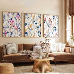 Colourful Wildflower Set Of 3 Posters, Boho Floral Botanical Wall Art, Modern Pressed Flowers Tropical Nature Decor - thumbnail 2