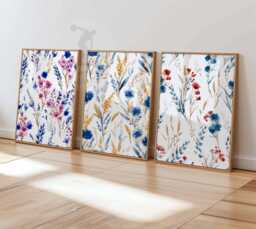 Colourful Wildflower Set Of 3 Posters, Boho Floral Botanical Wall Art, Modern Pressed Flowers Tropical Nature Decor - thumbnail 1