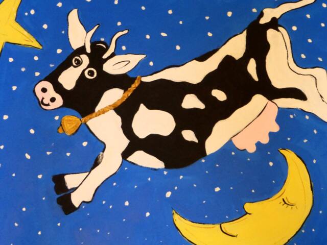 Floorcloth Rug Painted Mat Cow Blue Sky Kitchen - image 1