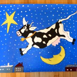 Floorcloth Rug Painted Mat Cow Blue Sky Kitchen - thumbnail 2