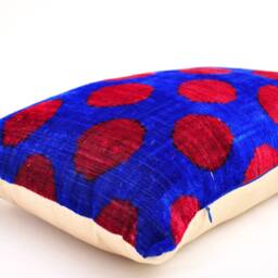 Red Navy Velvet Ikat Pillow Cover, Handloom Silk Cushion - thumbnail 3