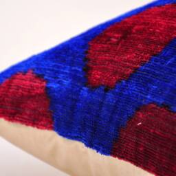 Red Navy Velvet Ikat Pillow Cover, Handloom Silk Cushion - thumbnail 4