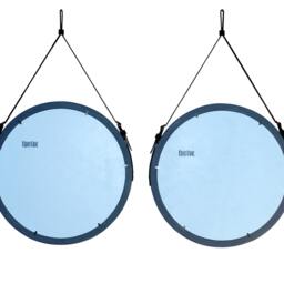 Large Round Mirror With Leather Strap, Wood Distress Frame Mirror, Decorative Wall Framed For Vanity, Modern - thumbnail 4