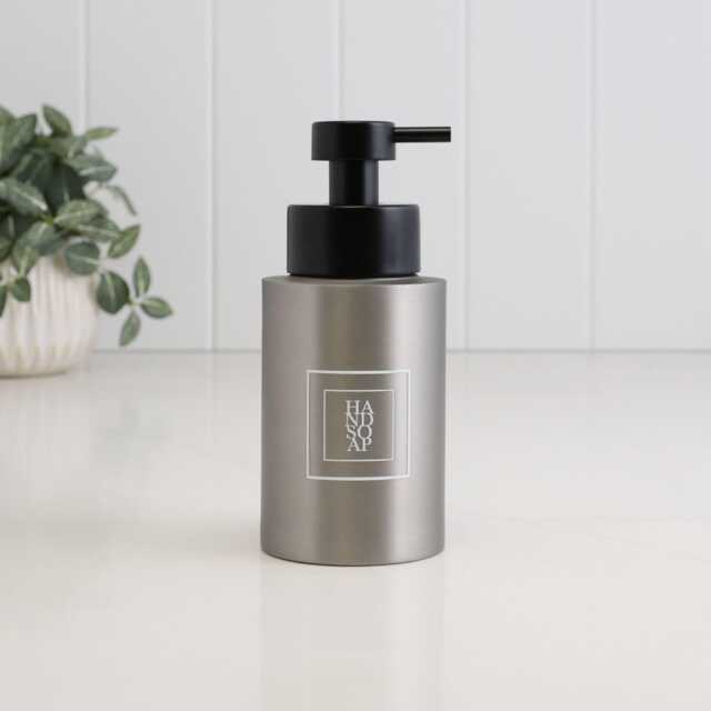 Brushed Stainless Steel Soap Dispenser With White Square Label - Refillable Metal Hand Bottle Modern Bathroom Accessory 250Ml - image 1