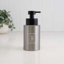 Brushed Stainless Steel Soap Dispenser With White Square Label - Refillable Metal Hand Bottle Modern Bathroom Accessory 250Ml
