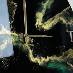 Epoxy Resin Wall Clock, Emerald Green Large Silent Gold Black Custom Housewarming Gift - thumbnail 2
