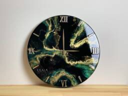 Epoxy Resin Wall Clock, Emerald Green Large Silent Gold Black Custom Housewarming Gift
