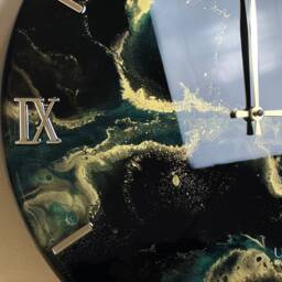 Epoxy Resin Wall Clock, Emerald Green Large Silent Gold Black Custom Housewarming Gift - thumbnail 3