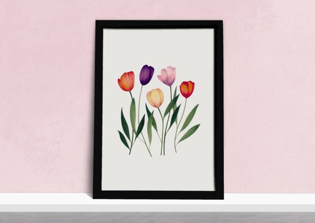 Colourful Tulip Field Art Print - Bright Floral Poster Simple Elegant Tulips Watercolour Illustration Gift For Gardeners A5, A4 Or A3 - image 1