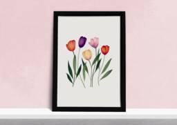 Colourful Tulip Field Art Print - Bright Floral Poster Simple Elegant Tulips Watercolour Illustration Gift For Gardeners A5, A4 Or A3 - thumbnail 1