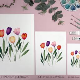 Colourful Tulip Field Art Print - Bright Floral Poster Simple Elegant Tulips Watercolour Illustration Gift For Gardeners A5, A4 Or A3 - thumbnail 3