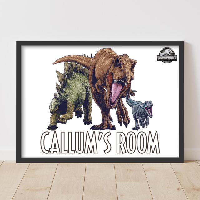 Jurassic World Print - 3 Dinosaurs Personalised Name Poster Wall Art - image 1