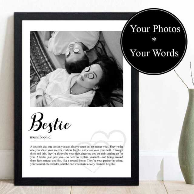 Personalised Best Friend Definition Print, Frame Or Canvas, Custom Bestie Wall Art, Friendship Gift, Photo Quote Decor - image 1