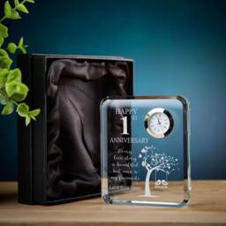 Personalised Crystal Glass Clock Gift For 1st Wedding Anniversary Boxed - thumbnail 1