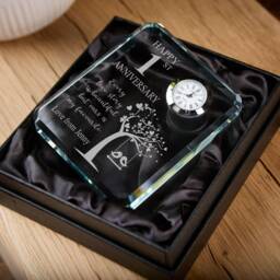 Personalised Crystal Glass Clock Gift For 1st Wedding Anniversary Boxed - thumbnail 2