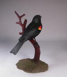 Red-Winged Blackbird Wooden Carved Bird On Wooden Branch - thumbnail 2
