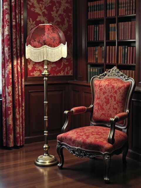 Burgundy Red Paisley Print Fabric Lampshade With Cream Fringe Handmade in The UK For Table & Floor Standard Lamp Shades, Ceiling Lights - image 1
