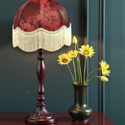 Burgundy Red Paisley Print Fabric Lampshade With Cream Fringe Handmade in The UK For Table & Floor Standard Lamp Shades, Ceiling Lights - thumbnail 2